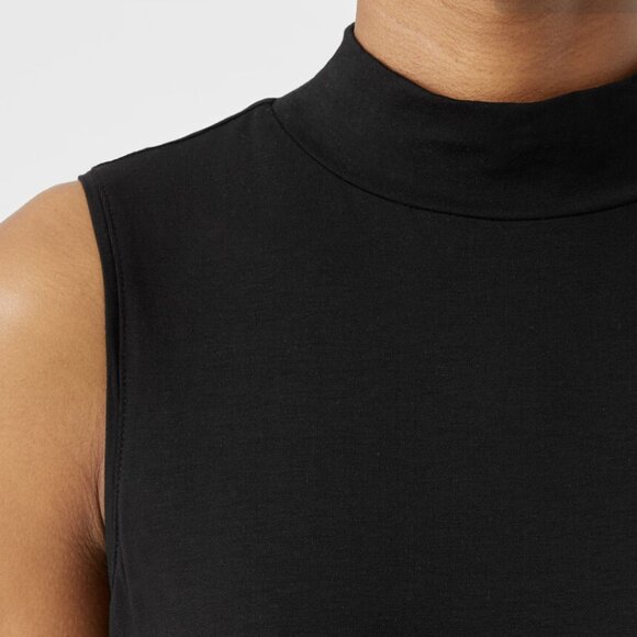 Eileen Fisher Black Long Length Fine Jersey Mock Neck Tank - Picture 4 of 6